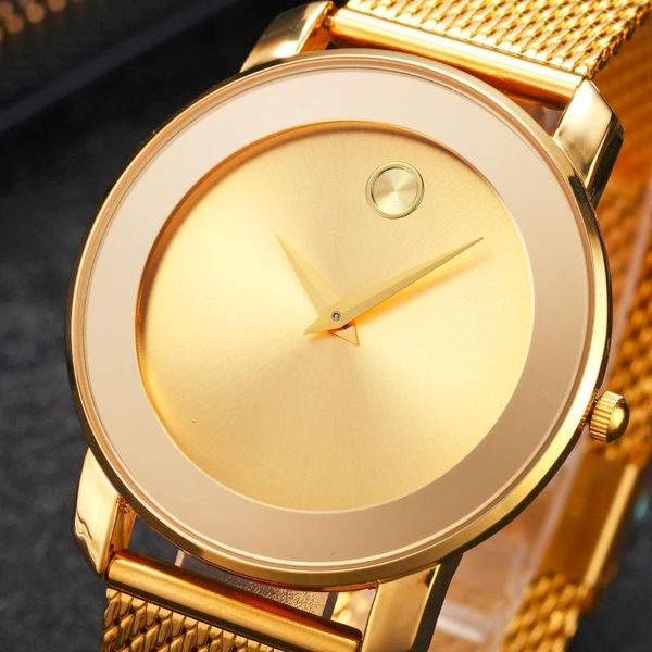 Armbanduhren Minimalistische ultradünne Uhr für Männer, Luxus-Stahlgewebeband, Damenuhren, weiblich, lässig, Quarz-Armbanduhr, Gold, Reloj Hombre 202