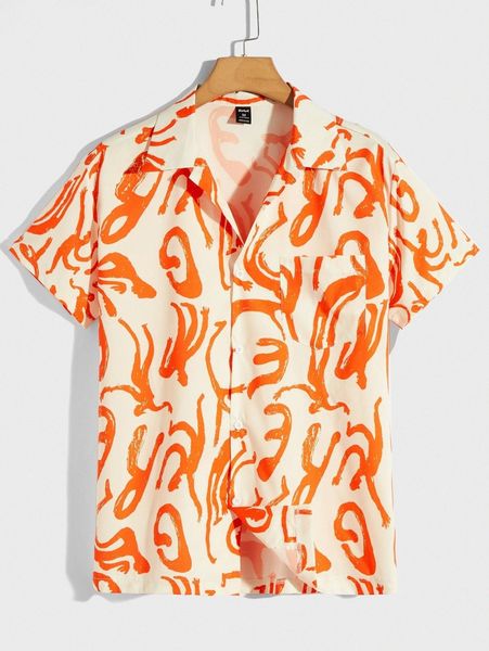 

romwe guys allover print shirt 90an#, White;black