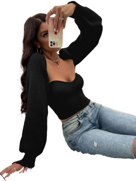 

ripped knit knit tube with bolero j3rl#, White;black