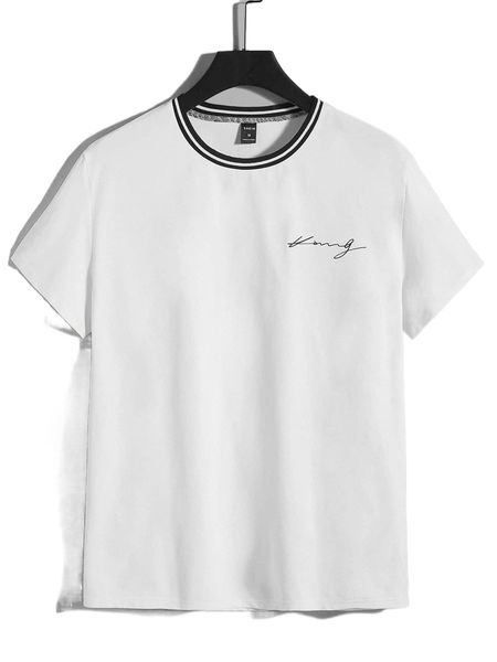 

men letter graphic contrast trim tee 27py#, White;black