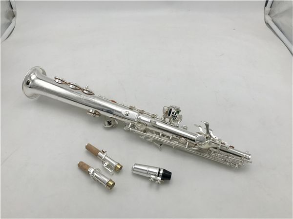 

new straight pipe soprano saxophone brass silver 992 plated b flat sax playing musical instrument with mouthpiece