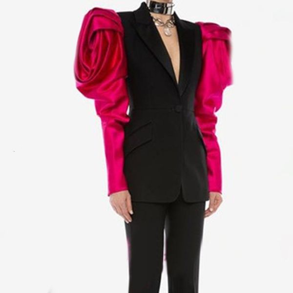 Trench coat da donna Patchwork Colore di successo Blazer Manica a sbuffo Blazer donna con intaglio 2022 Autunno Taglie forti Abbigliamento moda