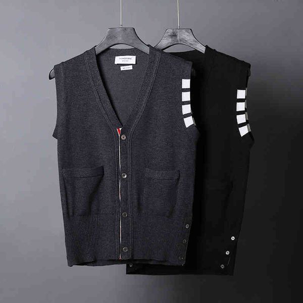 

men's sweaters thom brun tb four bar sweater vest sleeveless waistcoat v-neck cardigan 7gzg, White;black
