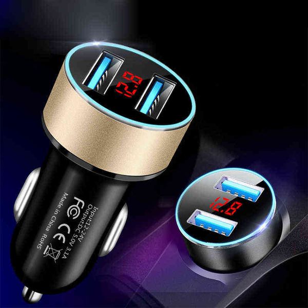 

3.1a dual usb car charger for iphone 12 6s 7 8 11 tablet xiaomi samsung s10 with led display universal mobile phone car-charger w220328