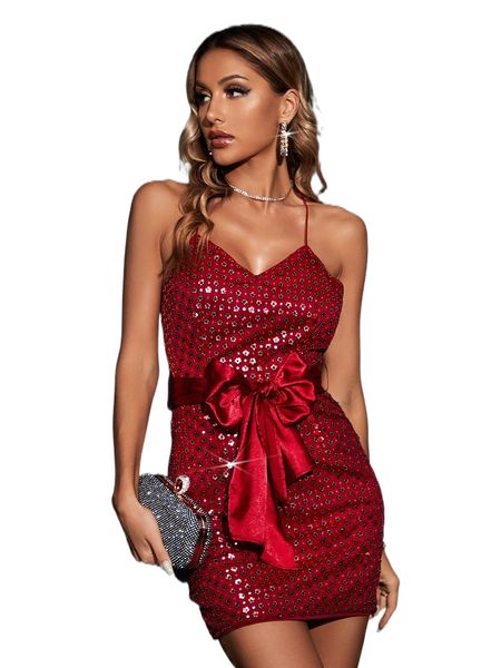 

criss cross backless belted sequins bodycon dress 56ke#, Black;gray