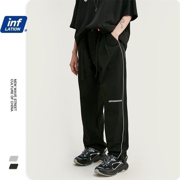 

inflation mens pants regular straight casual pants ss collection hight street fashion trousers loose fit men pants 3024s20 201110, Black