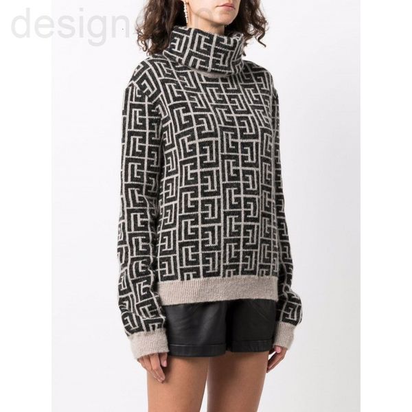

women's sweaters designer autumn and winter 2021 mink plush warm jacquard plaid pullover high neck long sleeve fashion versatile knitte, White;black