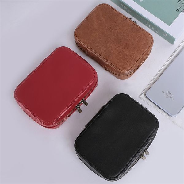 

joyir genuine leather travel zipper case earphone storage box portable usb cable organizer multifunction carrying coin bag 220607, Black
