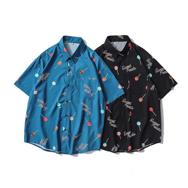 

men's casual shirts men women shirt short kawaii lollipop printing sleeve fitted anime manga clothes japanese style, White;black