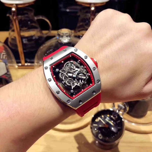 

2022 richa milles trendy mens automatic mechanical watch hollowed out transparent personalized luminous tape atmosphere waterproof fashion, Slivery;brown