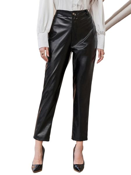 

x farah high waist pu leather pants o8py#, Black;white