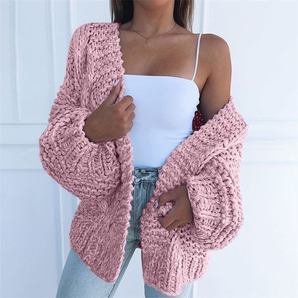 Rosa Übergroße Strickjacken Frauen Herbst Winter Casual Warm Lose Plus Größe 5XL Pullover Strickjacke Damen Gestrickte Mäntel Damen 210204