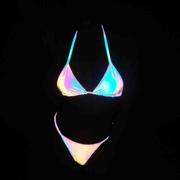 

bikini colorful reflective ins strap split swimsuit, White;black