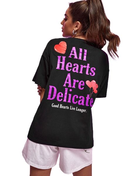 

x delicate heart club slogan and heart print j2yo#, White