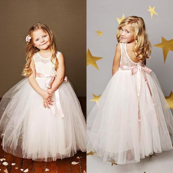 Abiti da ragazza Vestido Champanhe Vintage Flor Menina Vestidos Para Casamentos Feito Sob Encomenda Princesa Apliques Renda Infantil Primeira