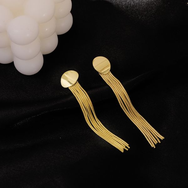 

s3015 fashion jewelry s925 silver post dangle earrings retro chain long tassels stud earrings, Golden;silver