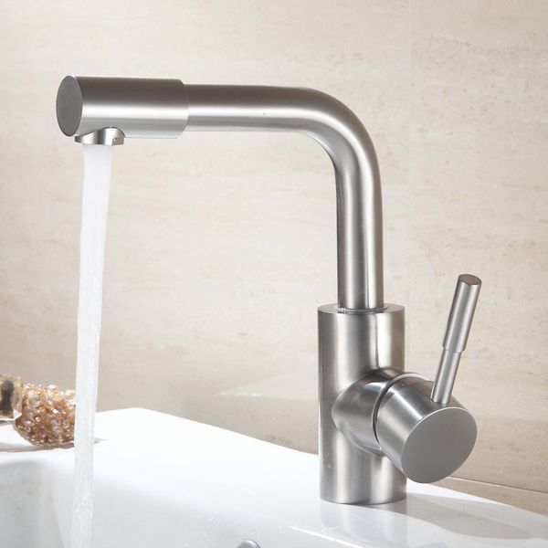 Rubinetti per lavabo da bagno Monoforo Beccuccio girevole a 360 gradi e miscelatore a freddo per lavabo Acciaio inossidabile 304 spazzolato