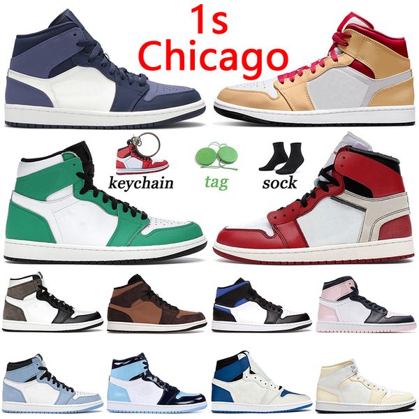 

1s chicago og basketball shoes jumpman 1 high sneakers mens women sanded purple surfaces lucky green dark mocha unc university blue sports t