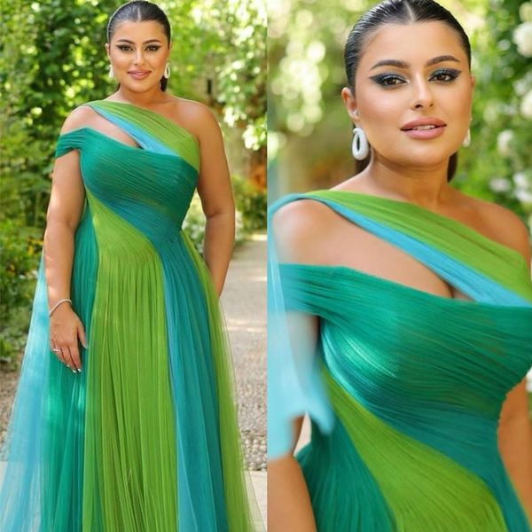 Renkli Bir Omuz Gece Elbise Pleat Tulle A Line Invitada balo elbisesi artı boyutu Bohemian Vestidos de Gala 326 326