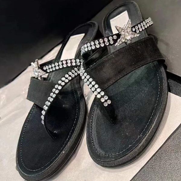 

new flipflops slippers designer thong sandals flat star flip flop slide sandal slipper shoes luxcurys c diamond bling slip on slides ladies, Black