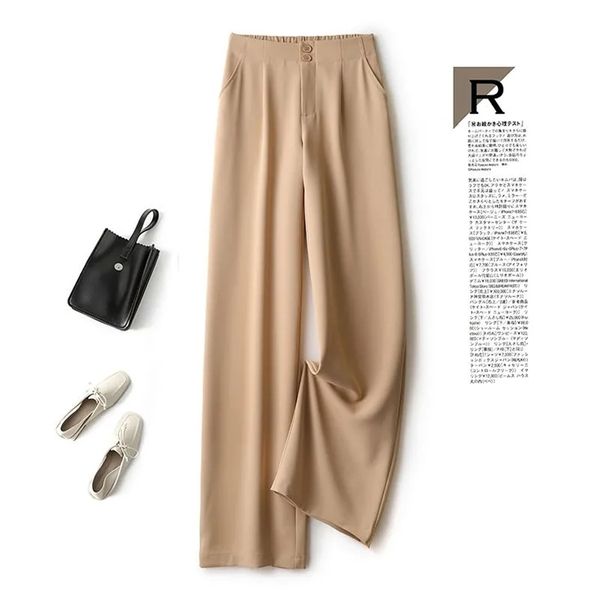 

mexzt fashion loose office lady wide leg pants casual korean women elastic high waist straight trousers summer suit 220808, Black;white