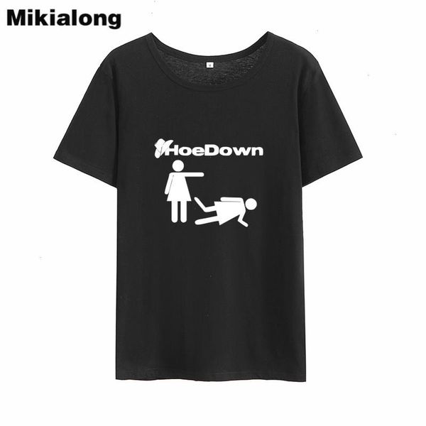 

hoedown cartoon funny t shirts women short sleeve loose cotton tee shirt femme black white