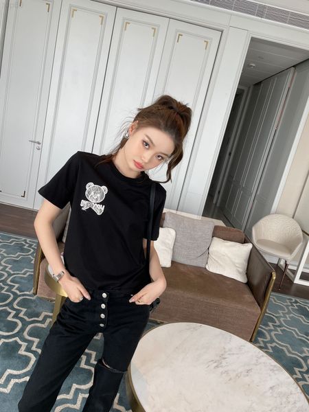 

women's t-shirt designer 2021 temperament celebrity  family lace bear embroidery, loose and thin round neck t-shirt, short sleeve fash, White