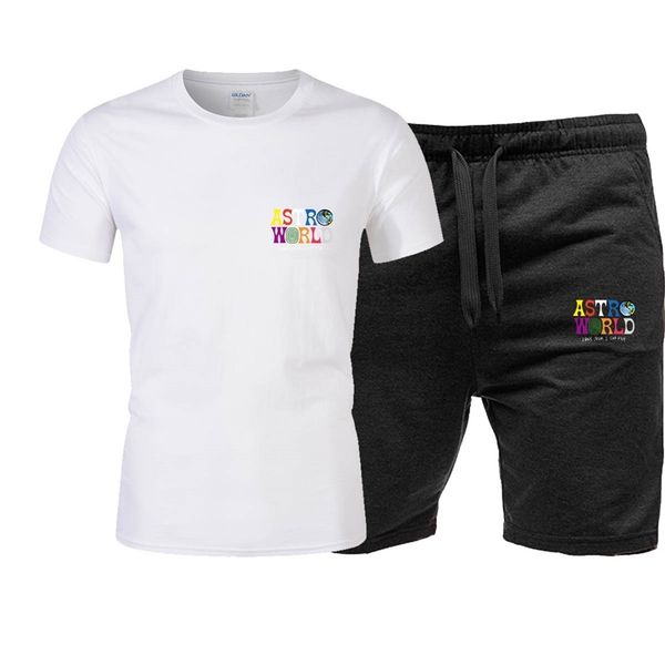 

summer cotton t shirt shorts sets astro wcrld tracksuit sportswear track suits male sweatsuit short sleeves 2 piece set 220621, Gray