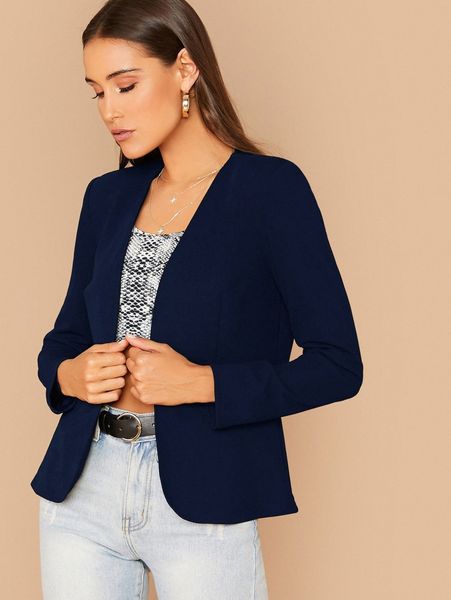 

open front solid blazer n7vj#, White