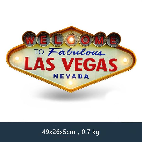 

las vegas welcome neon sign for bar vintage home decor painting illuminated hanging metal signs iron pub cafe wall decoration y200256d
