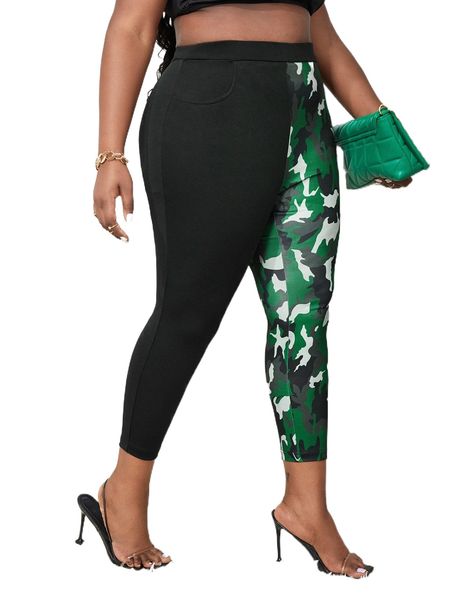 

sxy plus camo print skinny pants a63j#, Black