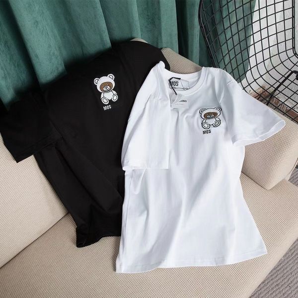 

designer tide brand mos men's t shirt summer round neck short sleeve lining classic embroidery bear cotton bottoming pullover couple ca, White;black