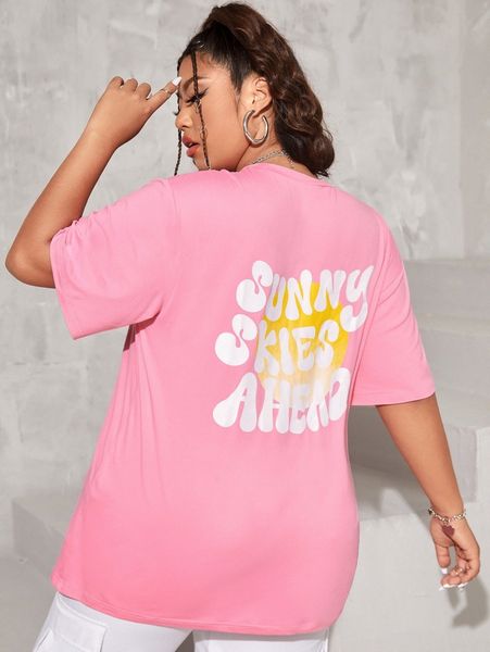 

plus letter graphic drop shoulder oversized tee m1ol#, Black