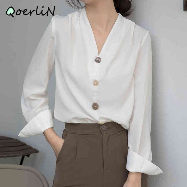 

blouse ladies ol autumn vneck shirt female chic office shirts womens white blouse plus size 210412