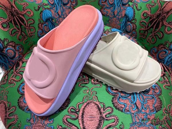 

2022 paris designers lady thick-soled slide slippers outdoor beach women's summer g loafers white pink flip flop luxury waterproof rubb, Black