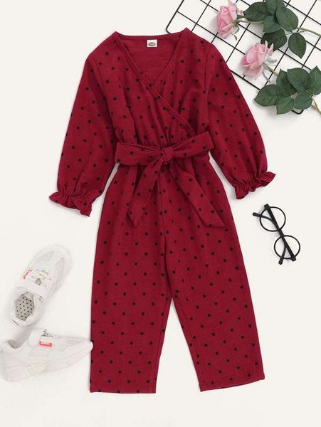 

toddler girls polka dot belted surplice front jumpsuit she, Blue