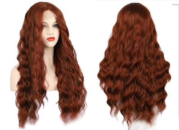 

26" new women long red brown curly small lace front wigs, Black;brown