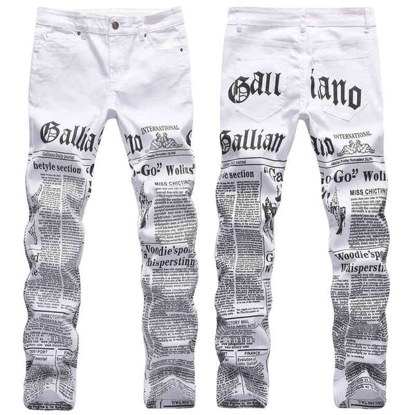 

men's jeans spring three-dimensional color letter printing white jeans men's simple trendy slim legged pants 8ekh, Blue