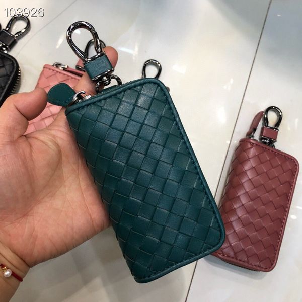 

new arrival genuine leather men car key wallets holders housekeeper multifunctional zipper square home car case women purse, Red;blue