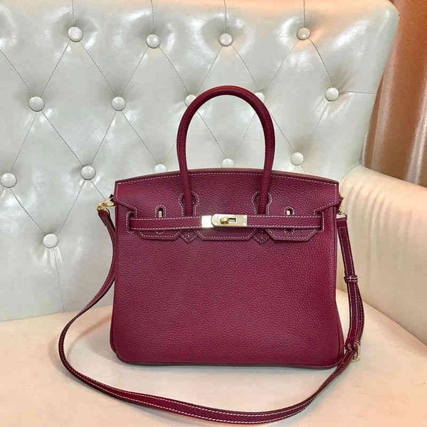 

designer luxury birkinss handbags wine autumn and red winter soft women's litchi pattern head platinum fashion leather one shoulder dia