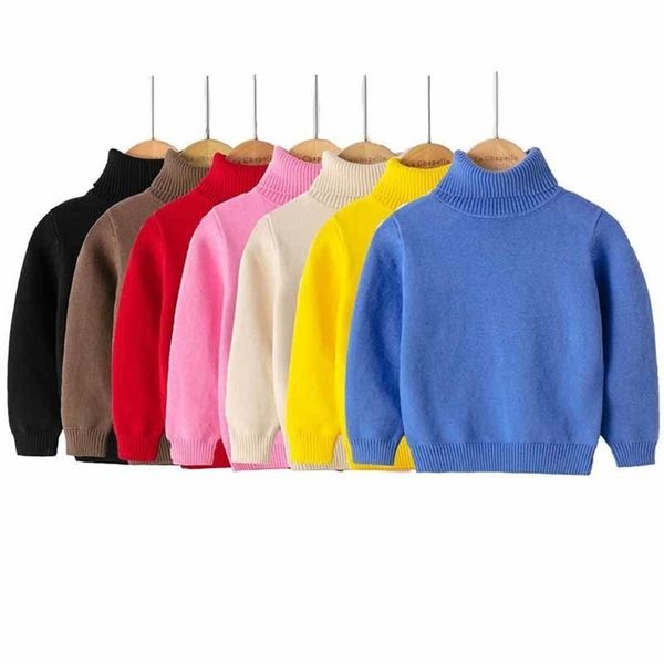 

children's sweater clothing autumn winter girls turtleneck sweater kids boys pullover sweater candy colors knit bottoming lj201128, Blue
