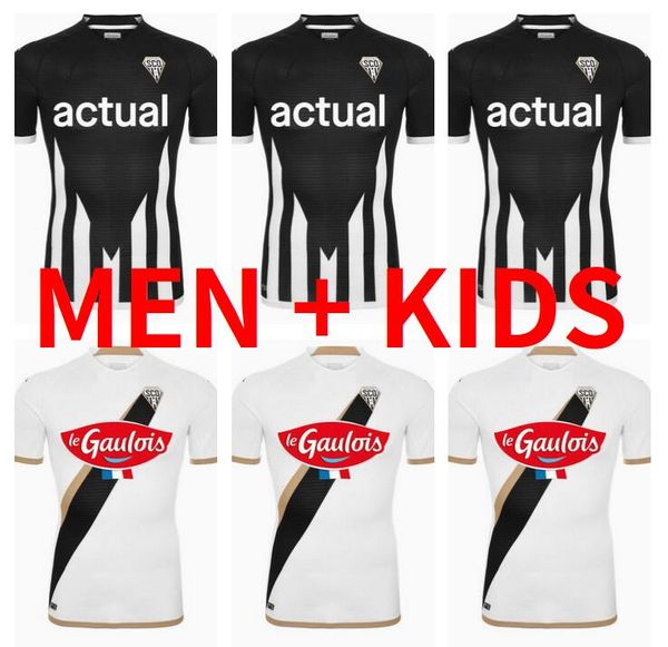 

22 23 maillots sco angers soccer jerseys home away diony fulgini 2022 2023 boufal capelle bahoken pereira lage football uniforms men kids ki, Black;yellow