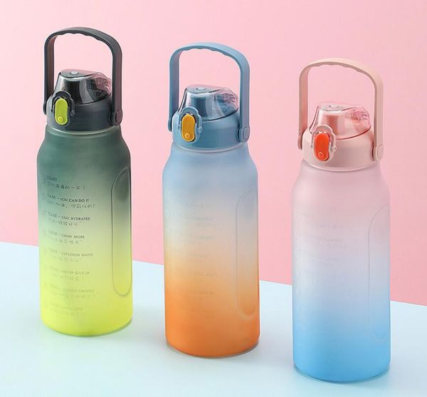 Frauen-Wasserflasche mit Zeitmarkierung für Mädchen, Fitness, 1,5 l, 2 l, große Kapazität, tragbar, für Männer, Sport, Fitnessstudio, große Getränkeflaschen mit Strohhalm, BPA-frei