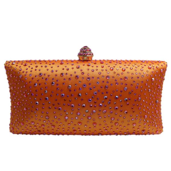 Bolsas de noite embreagem de cristal de laranja para festa feminina e caixa preta/verde/roxa/cinza/Goldevening
