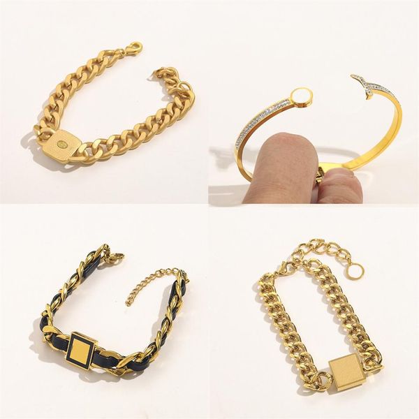 

22ss 20style 18k gold plated charm bracelet luxury titanium bangle brand designer letters leather men women metal jew306l, Golden;silver