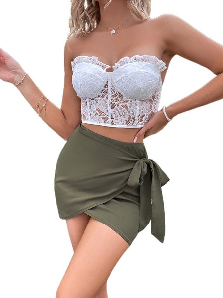 

solid knot side wrap skirt y80n#, Black