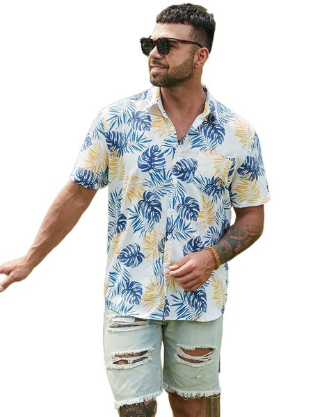 

extended sizes men tropical print shirt s34r#, White;black