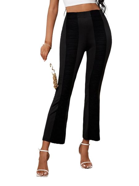

contrast mesh flare leg pants 03qq#, Black;white