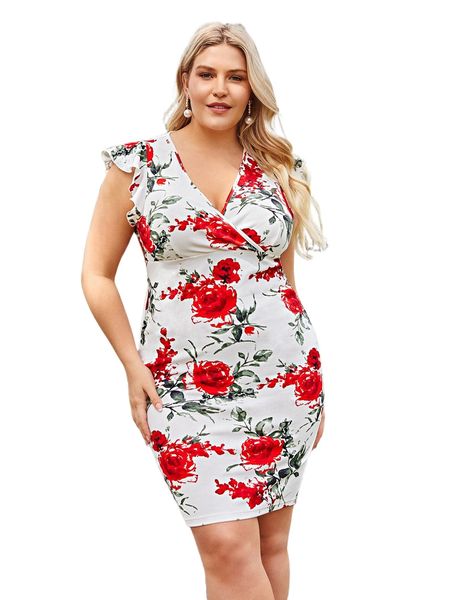 

plus floral wrap detail bodycon dress 69oz#, Black