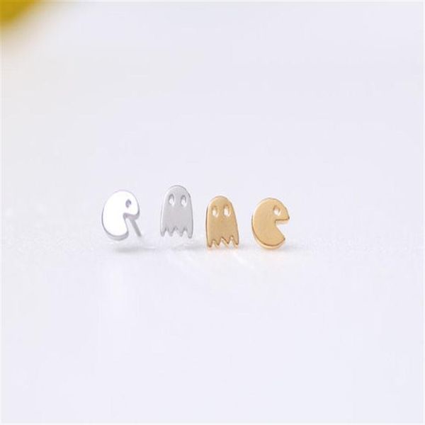 

korean cute earrings tiny surgical steel pacman or pac man post earrings pacman stud earrings for women special store315j, Golden;silver